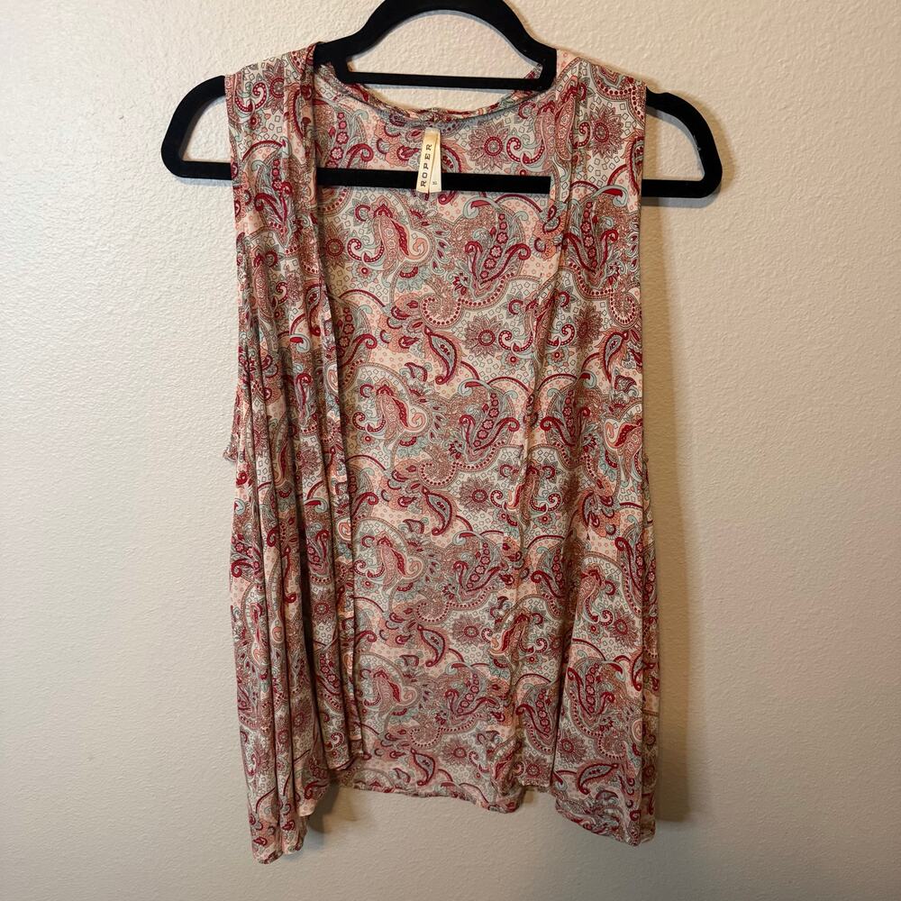 Roper Women's Western Paisley Print Sleeveless Vest Cardigan Size XL